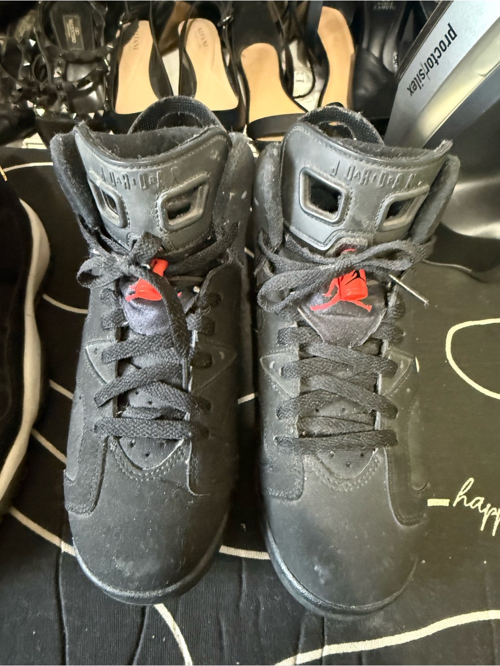 Jordan Kids' Black High-Top Sneakers with Red Jumpman